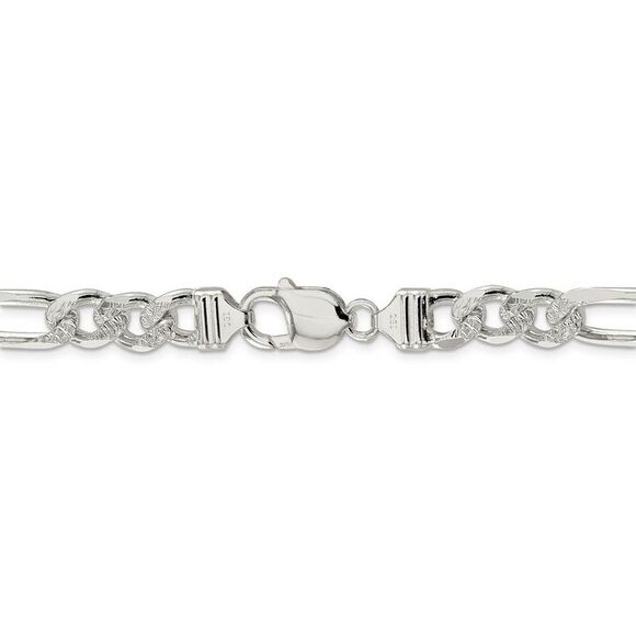 Men's 9.5mm Sterling Silver Pave Flat Figaro Chain Necklace, 22 Inch